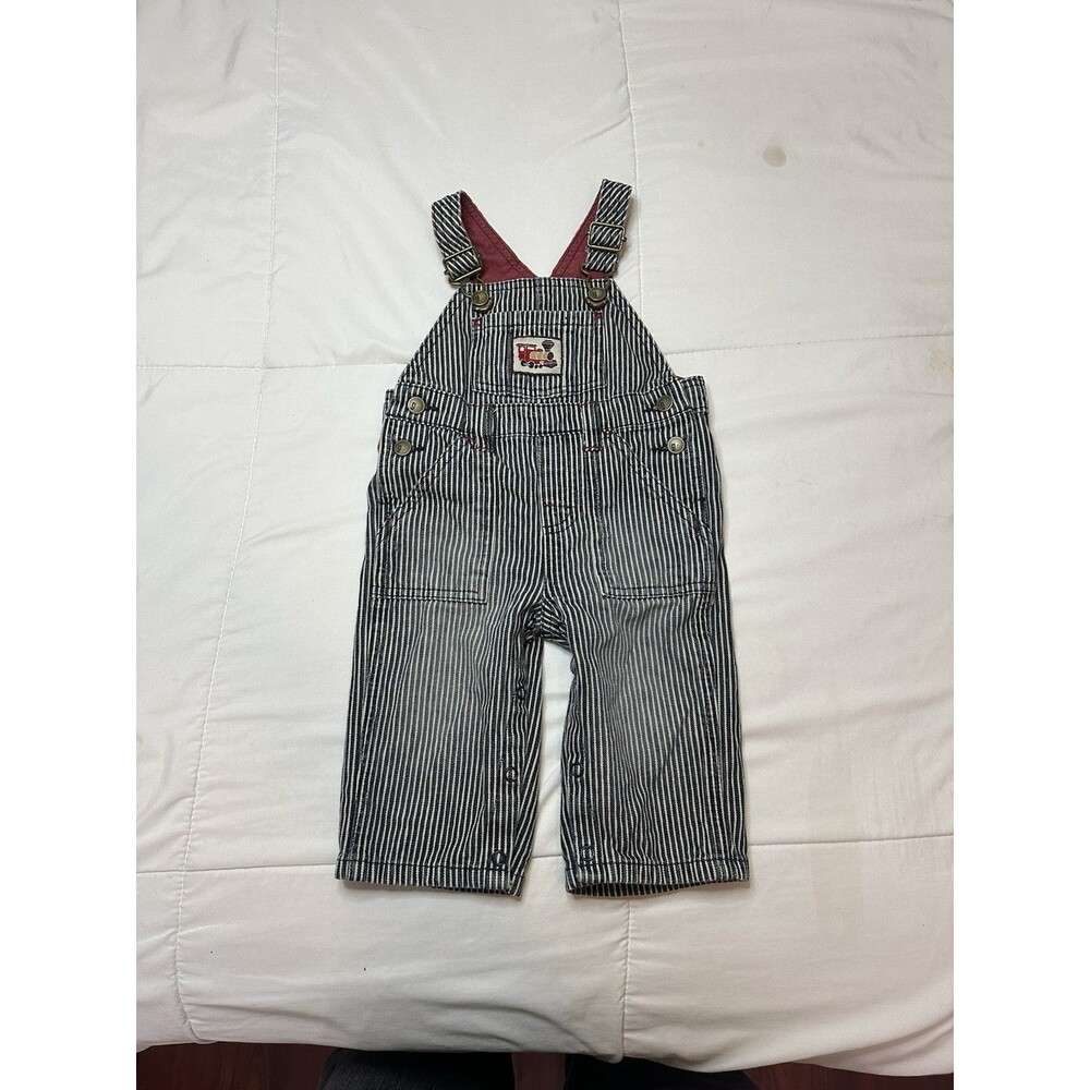 Y2K Gymboree Pinstriped train conductor Railroad Denim Overalls 3-6 Mo. Baby